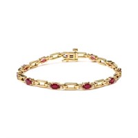 10K Gold Ruby & Diamond Bar Bracelet, Oval Shape