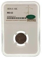 1876-S US SEATED LIBERTY 10C SILVER COIN NGC MS62