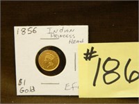 1856 Indian Princess Head $1 Gold Piece EF-40