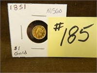 1851 Liberty Head $1 Gold Piece MS60