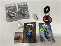Assorted Batman, pin backs and keychains
