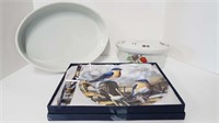 CAKE PLATE & LIFTER + 2 OVEN PROOF DISHES