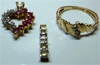 Jewelry - 10K Gold Diamonds & Rubies
