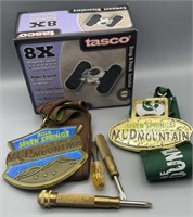 Tasco 8x Binoculars MIB & Mud Mountains Medals?