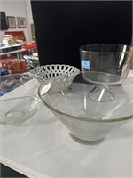 GLASS TORTE DISH, CERAMIC BASKET, OTHER GLASS
