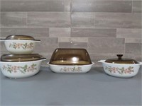 APPLE BLOSSOM PYREX SET OF 8 - BROWN & WHITE