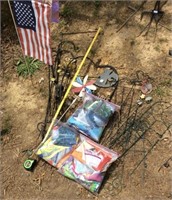 Assorted Garden Flag Poles, Flags and Garden Posts