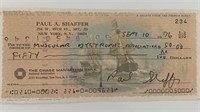 Paul Shaffer signed personal check