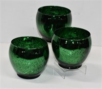 Three Green/Gold Crackle Glass Decor Bowls