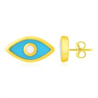 14k Gold & Enamel Blue Evil Eye Earrings