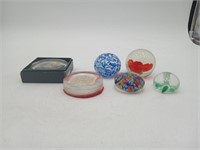 6 Glass Paperweights Millefiori art glass studio