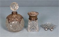 Sterling Mounted Perfume & Ink Bottles