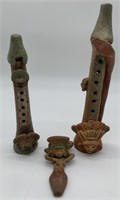 3 Ritual Clay Pipe,Horns with Snakes,Heads