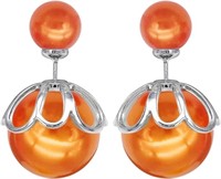 Gold-pl. Orange Pearl Double-sided Earrings