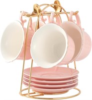 DUJUST Pink Tea Set with Stand