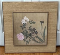 Chinese Print Roses and Irises Framed Art