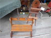 Child's Wooden Bench & Wooden Doll High Chair