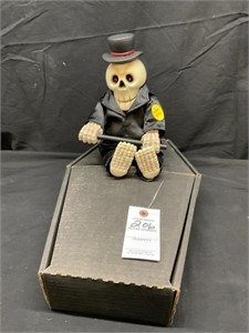 Skeleton in Black W/Black Box Coffin
