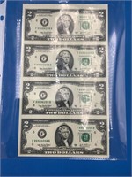 Uncut Sheet 2003A Four $2 Notes