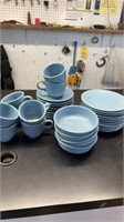 Fiesta ware periwinkle dishes, 8 coffee cups, 10