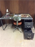 Vintage Cole-Steel desk, 2 drawer file cabinets.