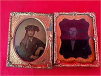 Antique Portraits of Young Man & Woman Framed
