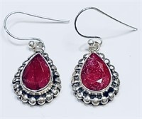 925 Sterling Silver Ruby Earrings