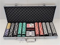 Large Suitcase Poker Chip, Card & Dice Set w/ Key