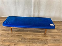 Mid Century Blue Velvet Cushioned Bench