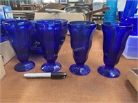 Four Sundae Glasses, Blue Glass