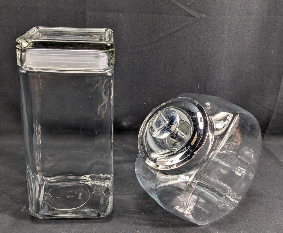 Anchor Hocking Square & Round Glass Candy Jar Duo