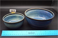 Pair of blue contemporary pottery bowls