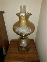 2 Vintage Floral Rose Hurricane Lamps (upstairs)