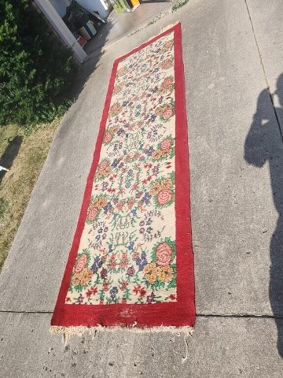 Antique 128"X 40"  wool rug runner.