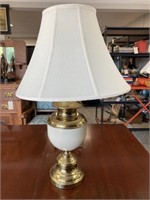 Cream and Brass Lamp with Cream Colored Shade