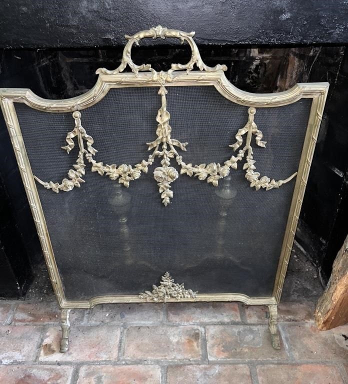 Vintage French Brass Art Nouveau Fire Screen