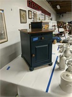 Blue paint decorated end table with drawer and
