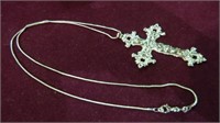 LADIES .925 LARGE CROSS NECKLACE 24" CHAIN