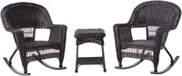 Jeco 3 Piece Rocker Wicker Chair Set, Black