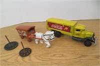 Cast Iron Horse & Coca Cola Wagon, and Truck