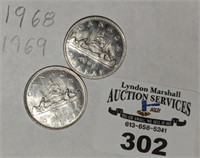 1968/1969 CDN Silver dollar coins