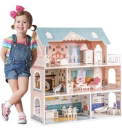 WOODEN DOLL HOUSE FOR KIDS 4-7 COMES WITH