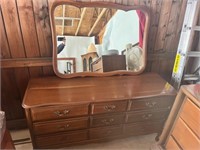 Dresser & Mirror Wood 9-Drawer French Provincial