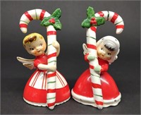 (2) 1956 Japan Angel Candy Cane Bell Figurines