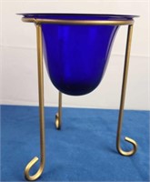 Cobalt Blue Candle Lamp on Metal Stand