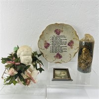 10 commandments decorative plate, angel statue,
