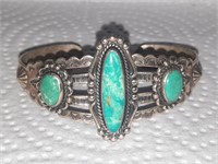 Sterling Native American Cuff w/ Turquoise - Small