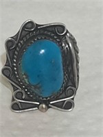 Native American Silver & Turquoise Ring - Sz 6.5