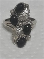 Native American Silver & Black Onyx Ring - Sz 8