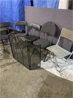 5 folding chairs poor condition, fireplace